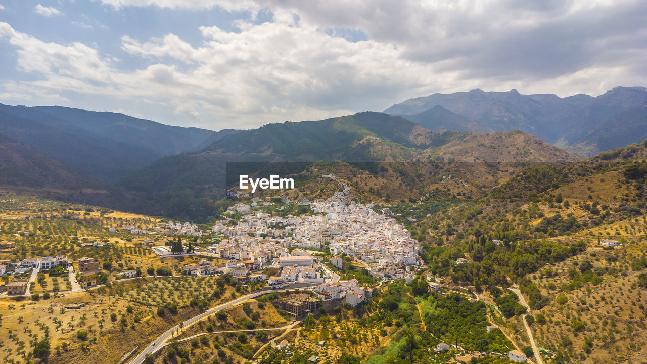 high angle view of townscape against sky