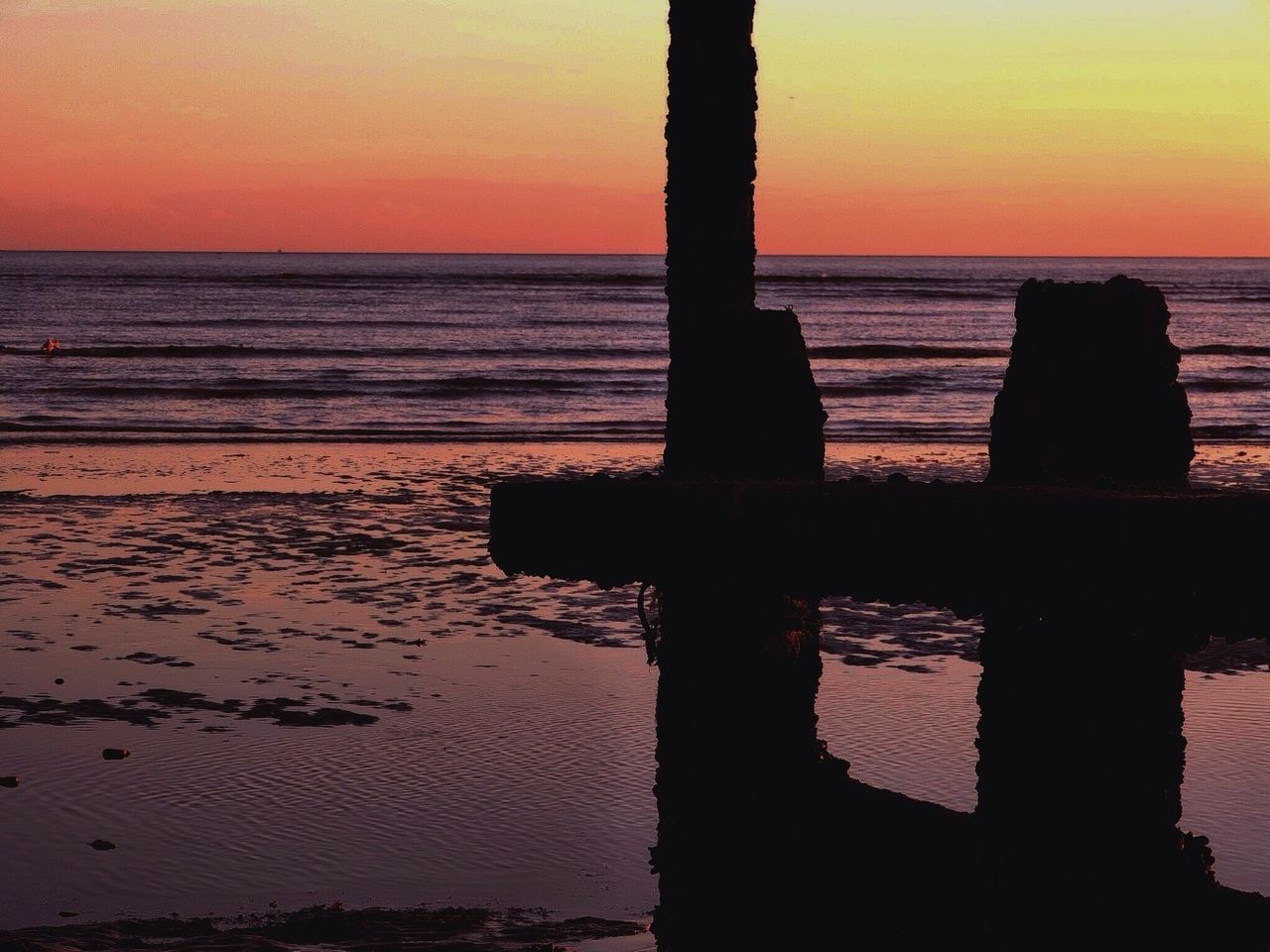 Scenic view of calm sea at sunset