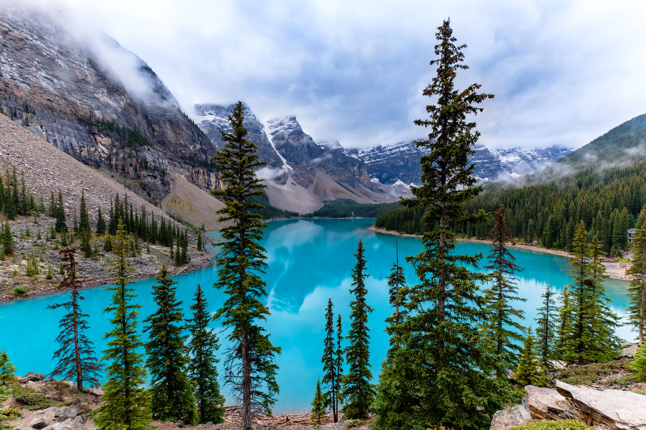 Scenic view of snowcapped mountains and lake against sky