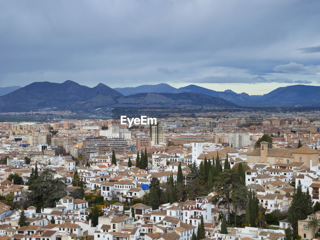 High angle view of townscape against sky. granada, spain.