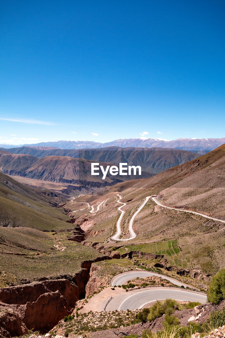 Aerial view of landscape against clear blue sky