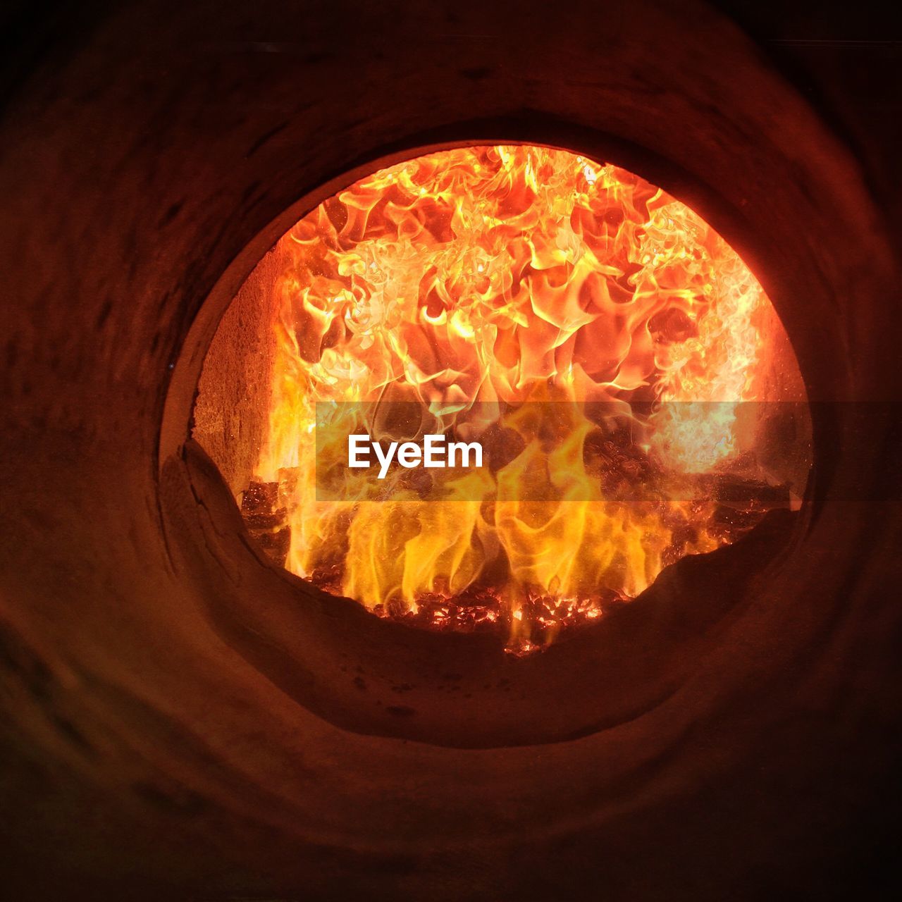 Close-up of fire in oven