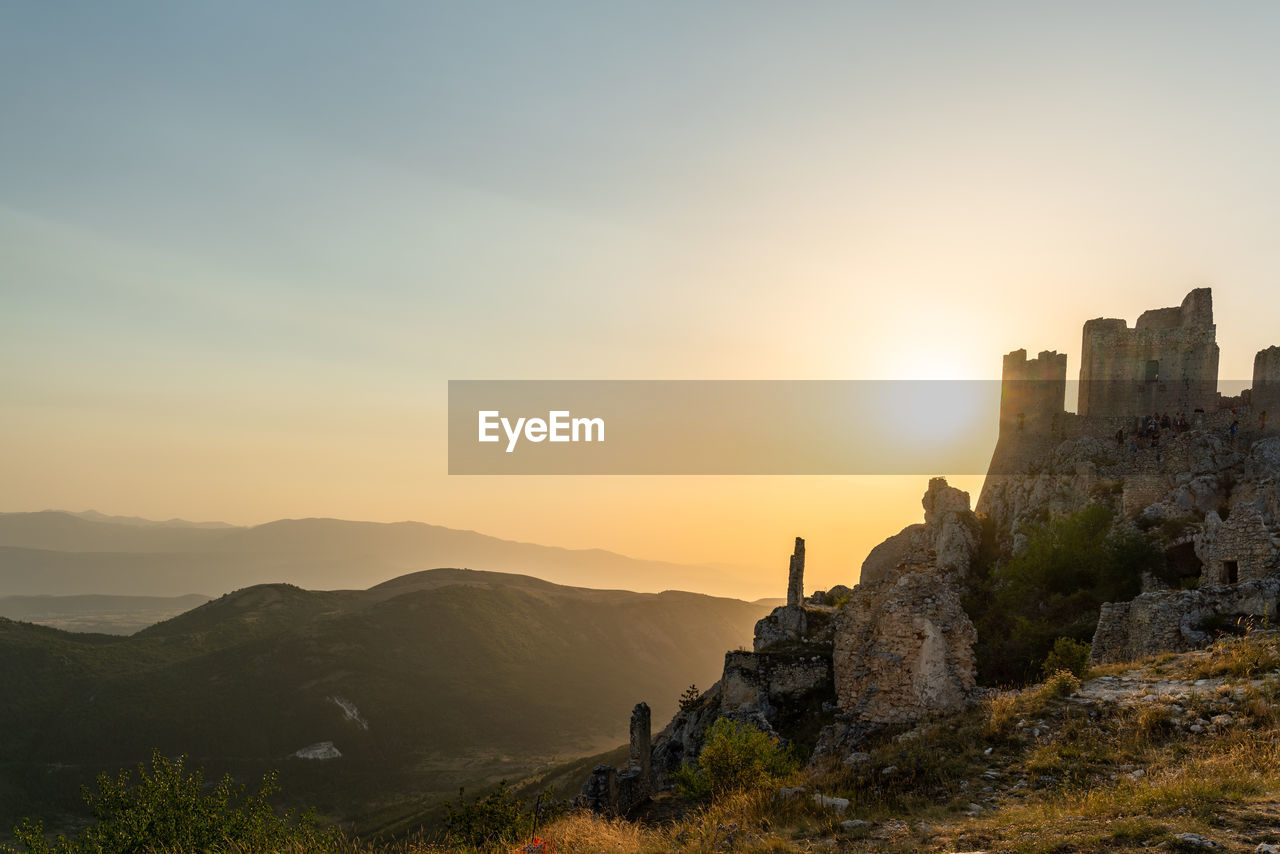 The wonderful rocca calascio castle at sunrise in abruzzo, italy