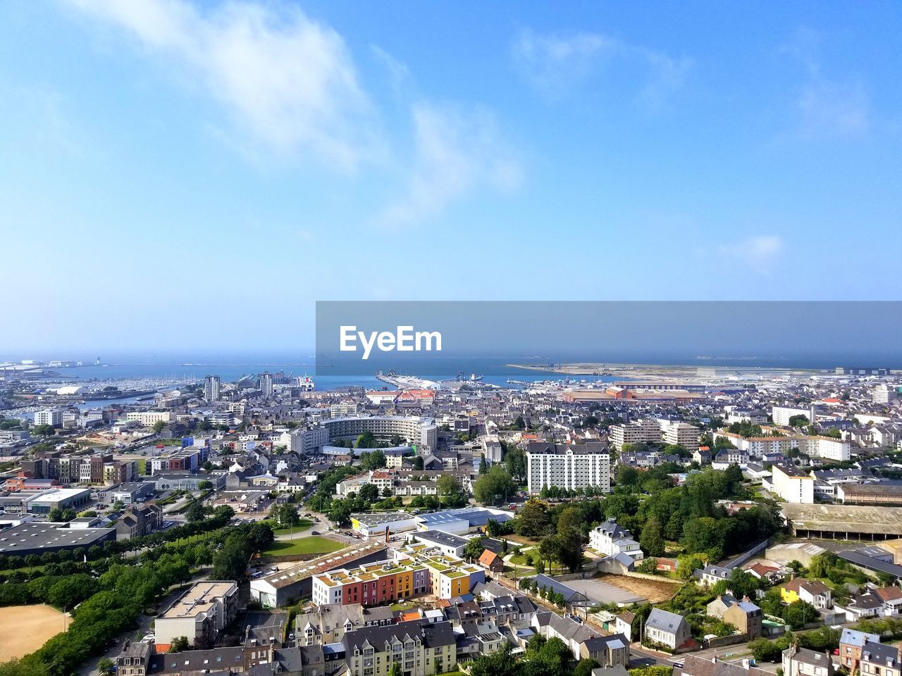 High angle view of townscape against sky, cherbourg 