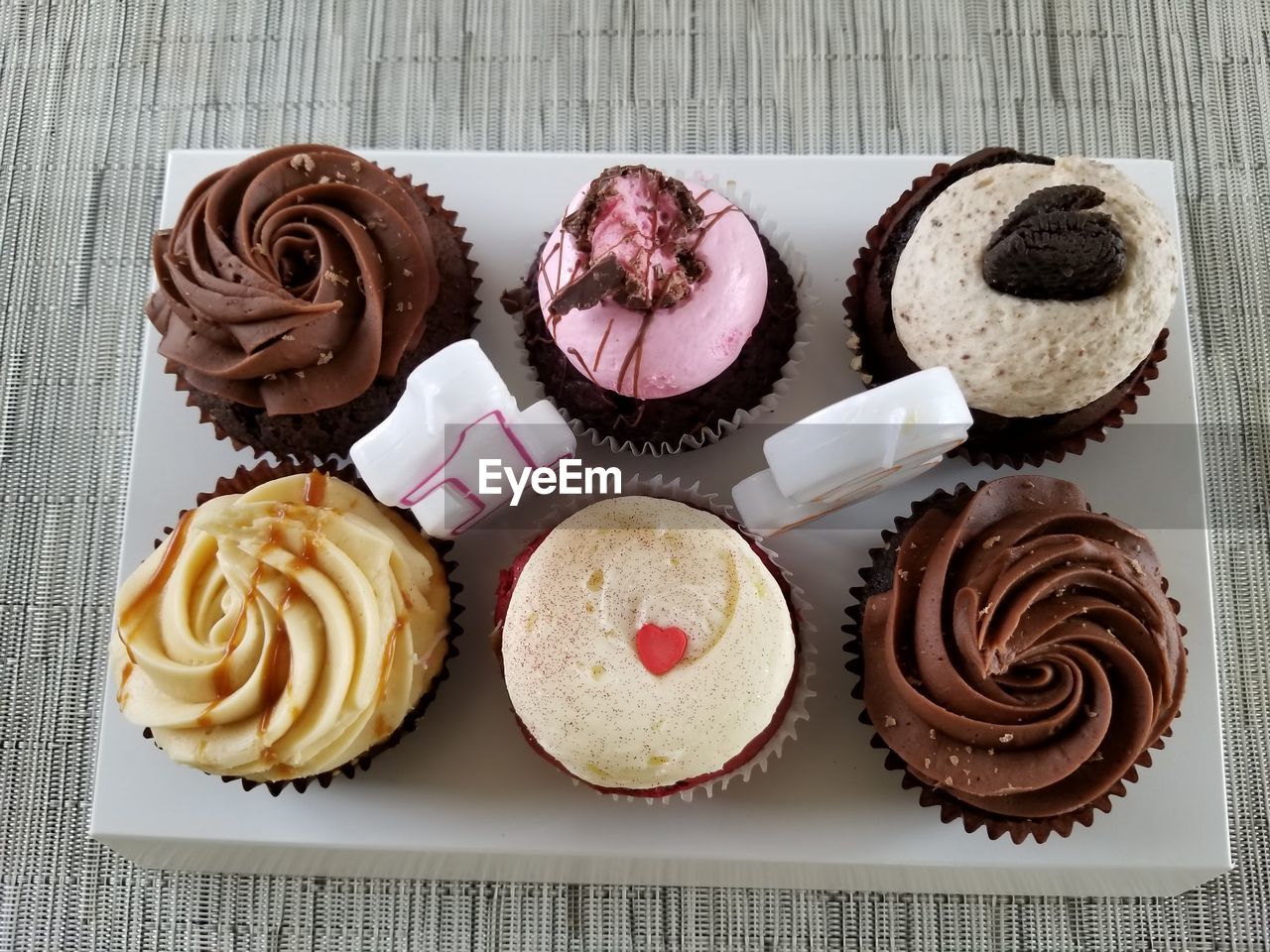 High angle view of cupcakes on table