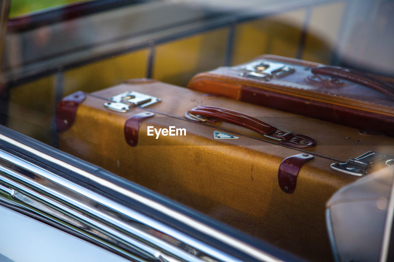 Close-up of luggage seen through window