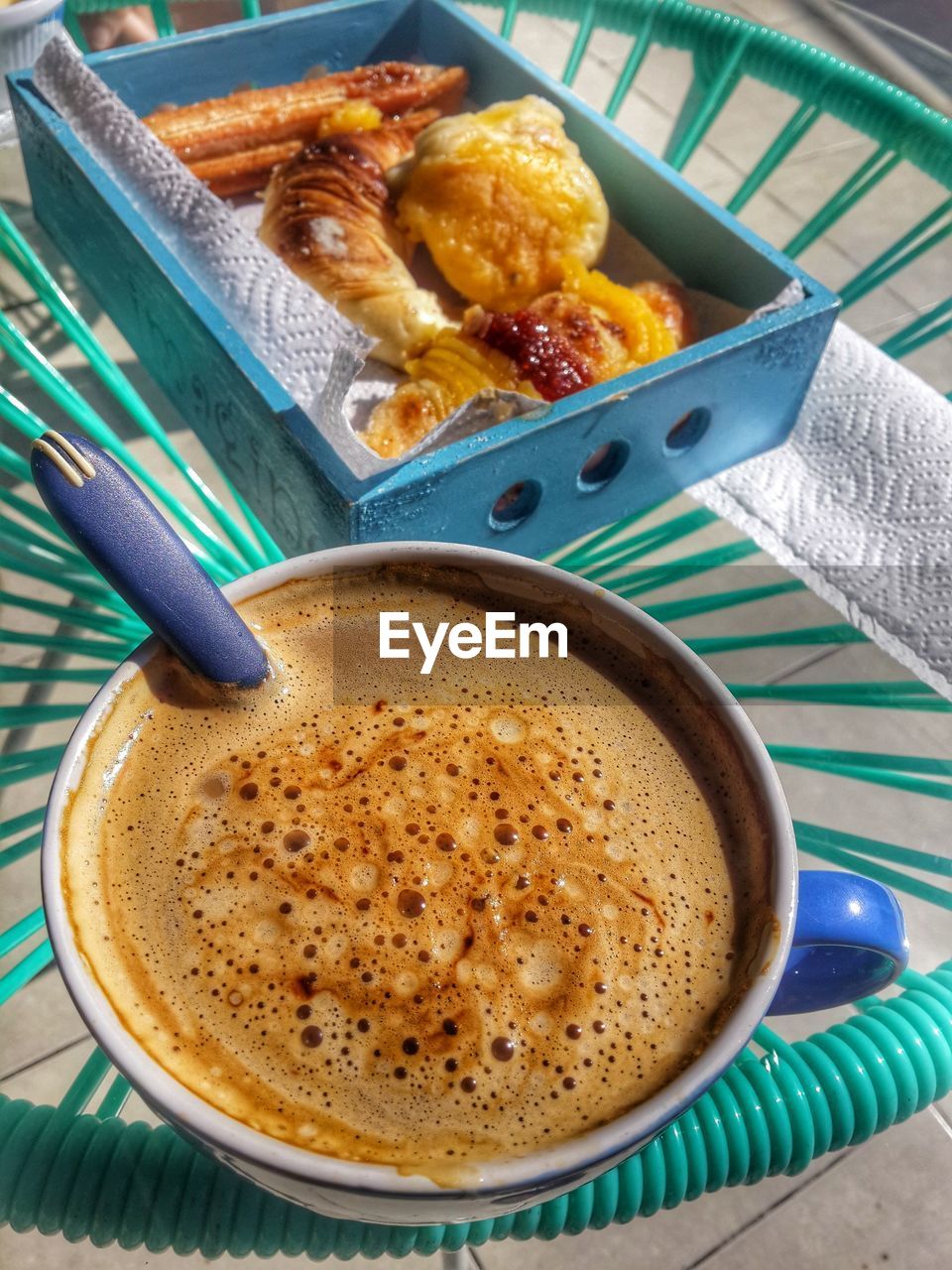 food and drink, food, dish, breakfast, freshness, drink, eating utensil, kitchen utensil, meal, coffee, high angle view, produce, refreshment, no people, healthy eating, table, spoon, cup, still life, indoors, crockery, mug, dessert, coffee cup, wellbeing