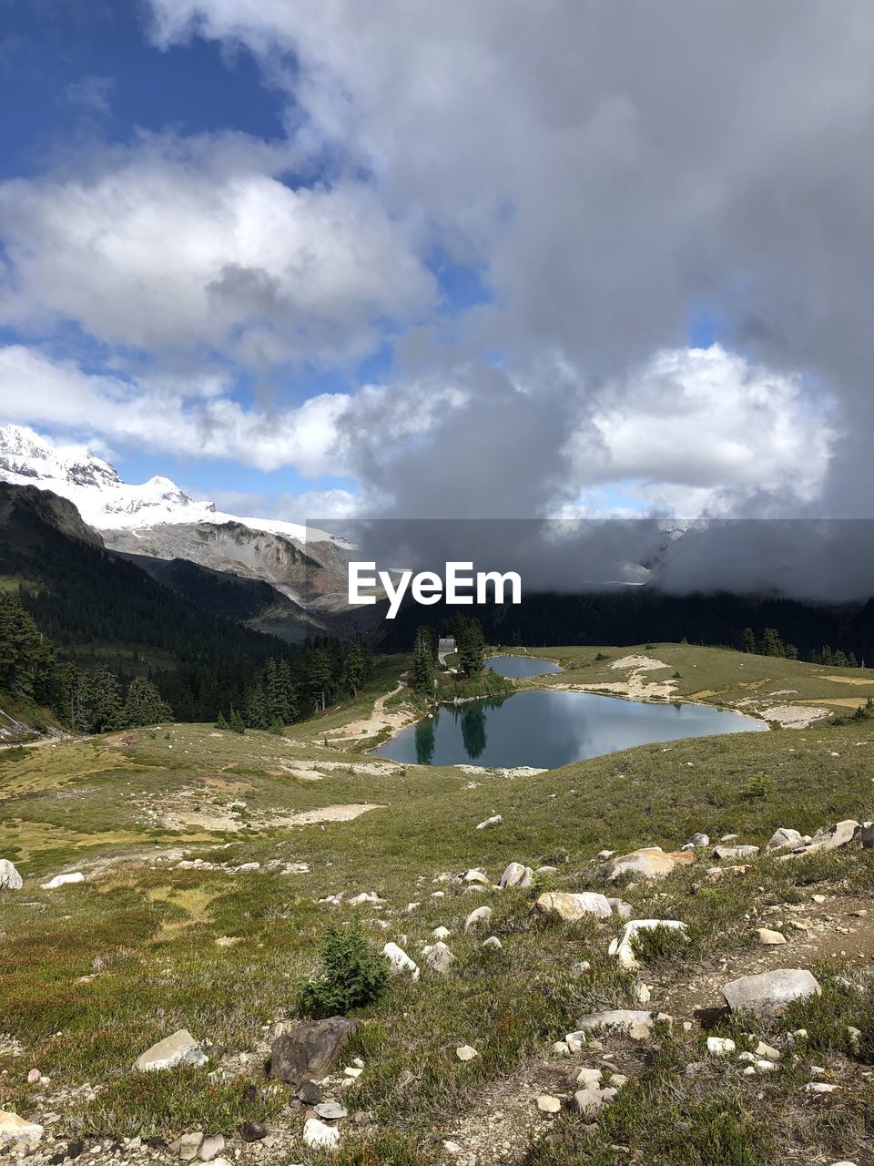 Scenic view of landscape and mountains against sky