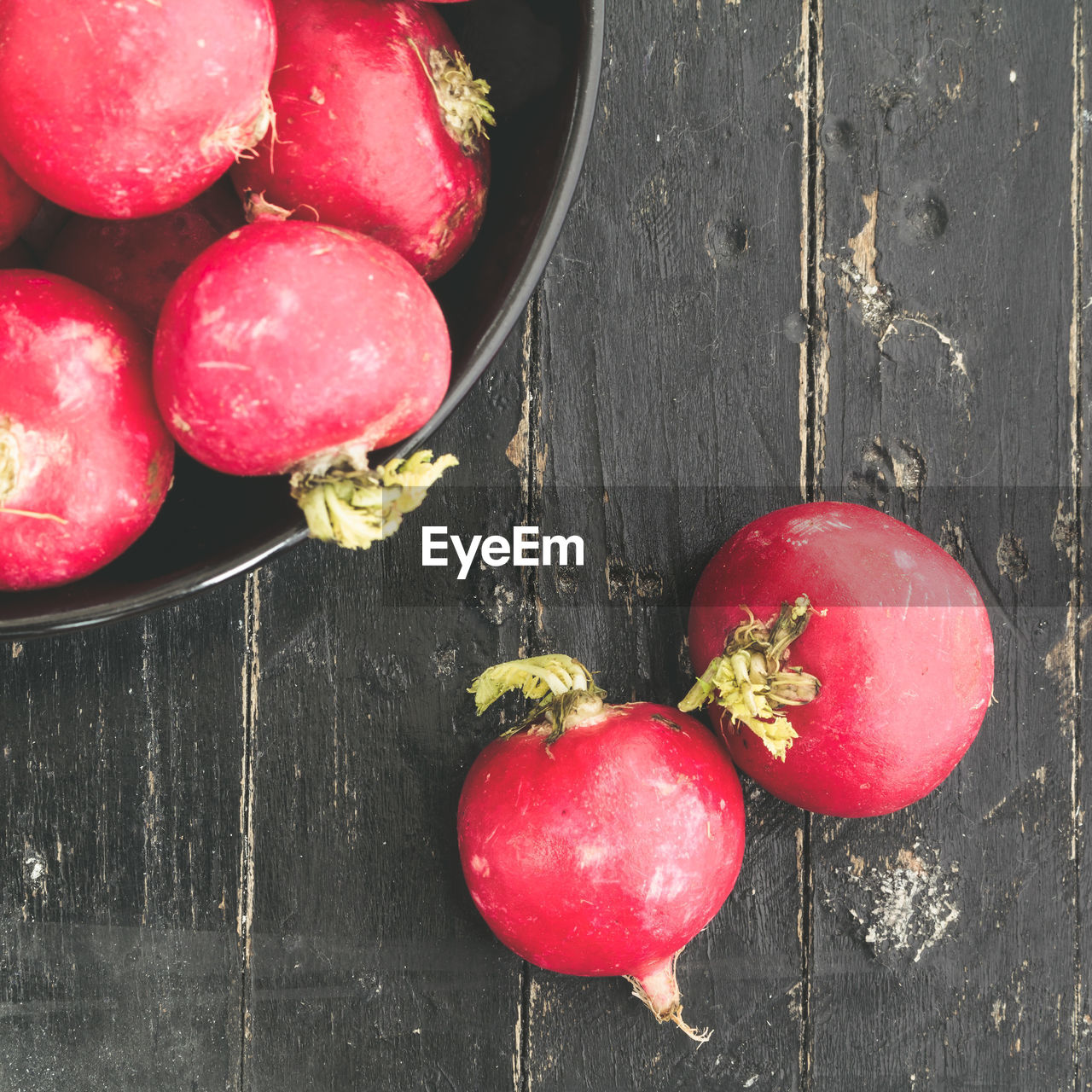 High angle view of radishes on table