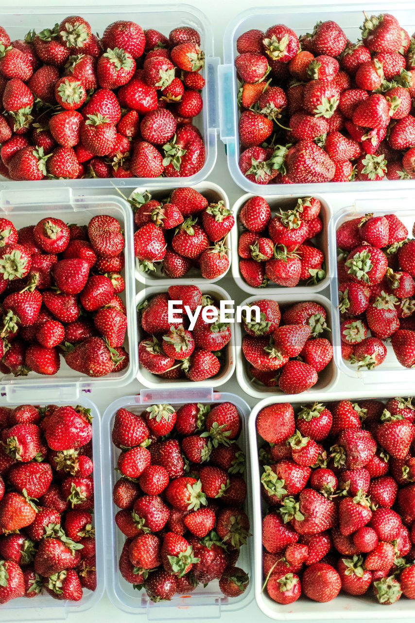 Directly above shot of strawberries in box