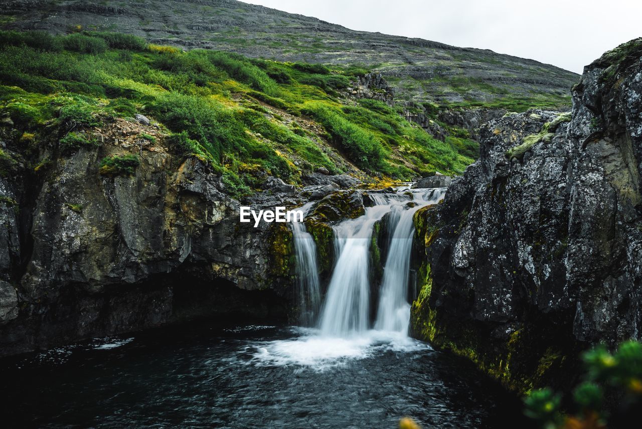Scenic view of iceland waterfall against sky