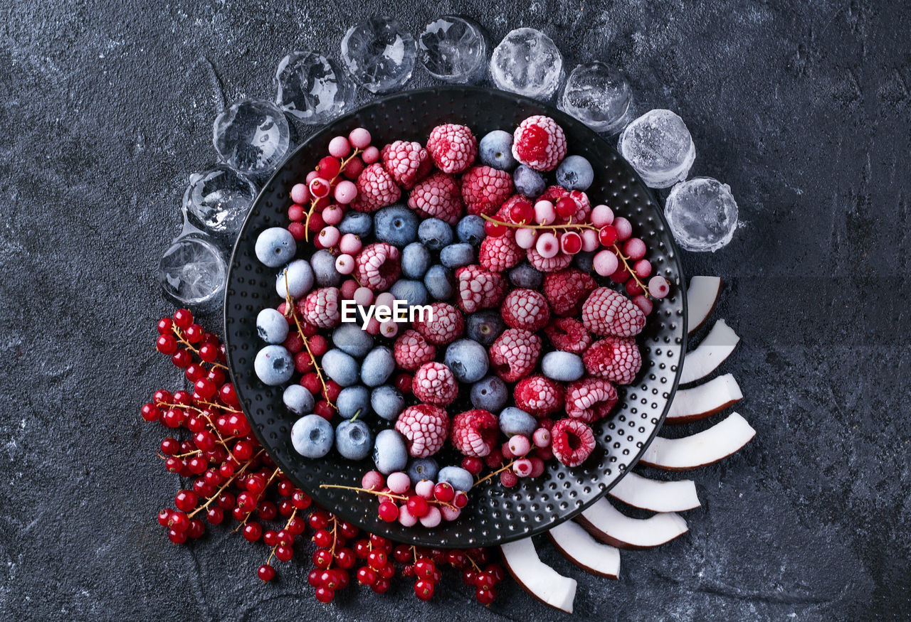 Close-up of fruits in plate on table