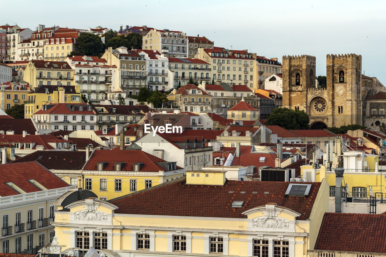 High angle view of buildings in city