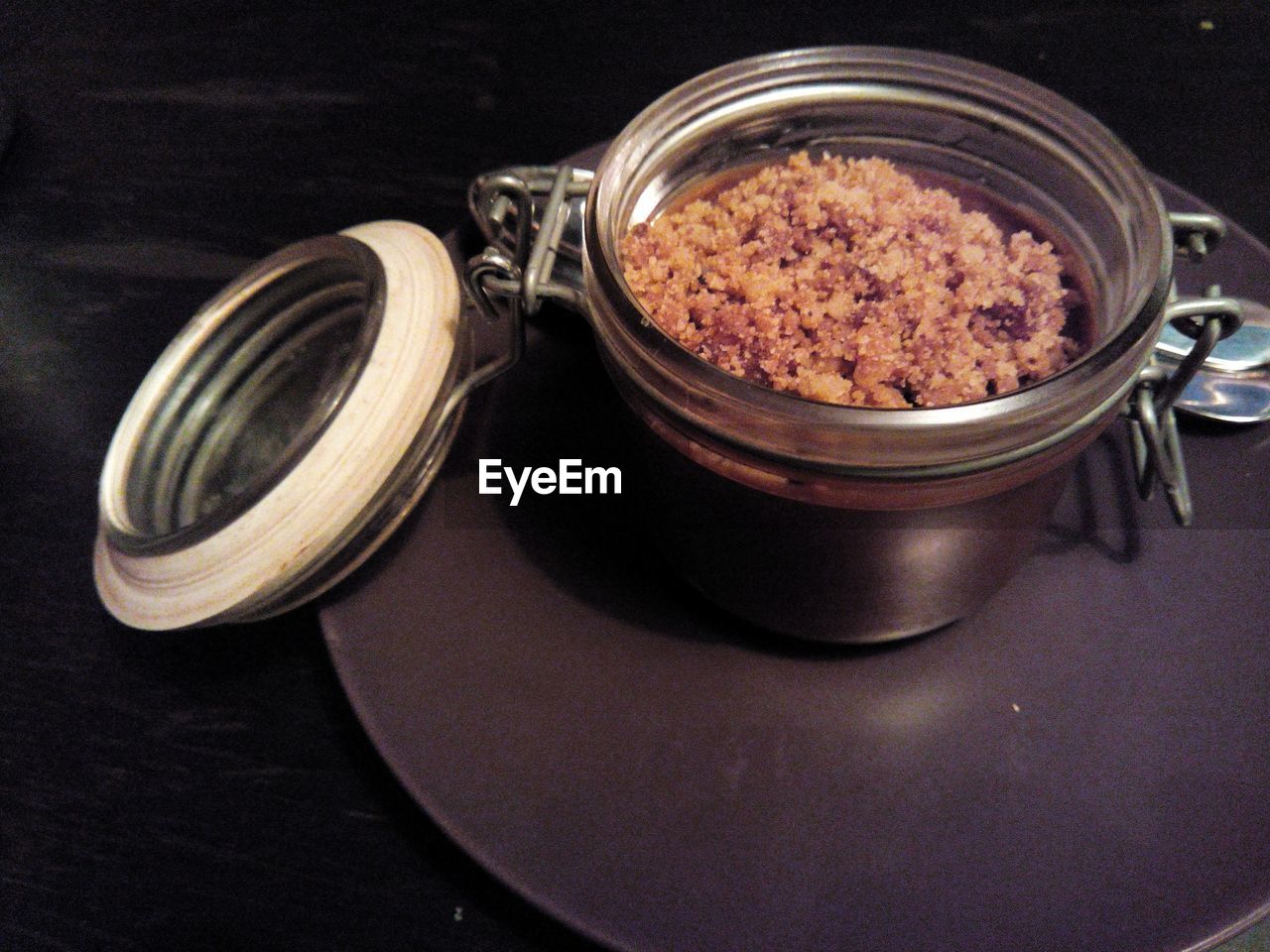 Close-up of chocolate in container on restaurant table