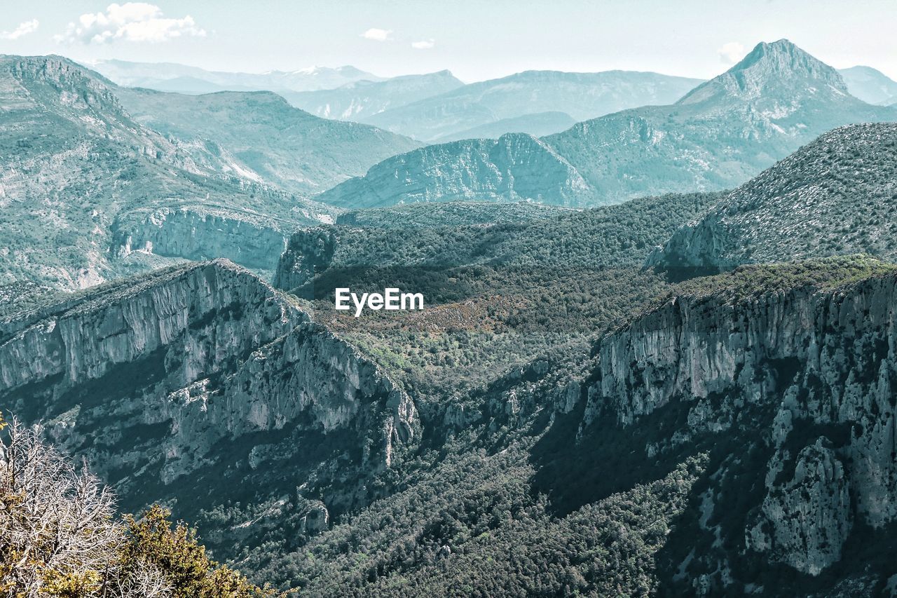 Aerial view of valley and mountains