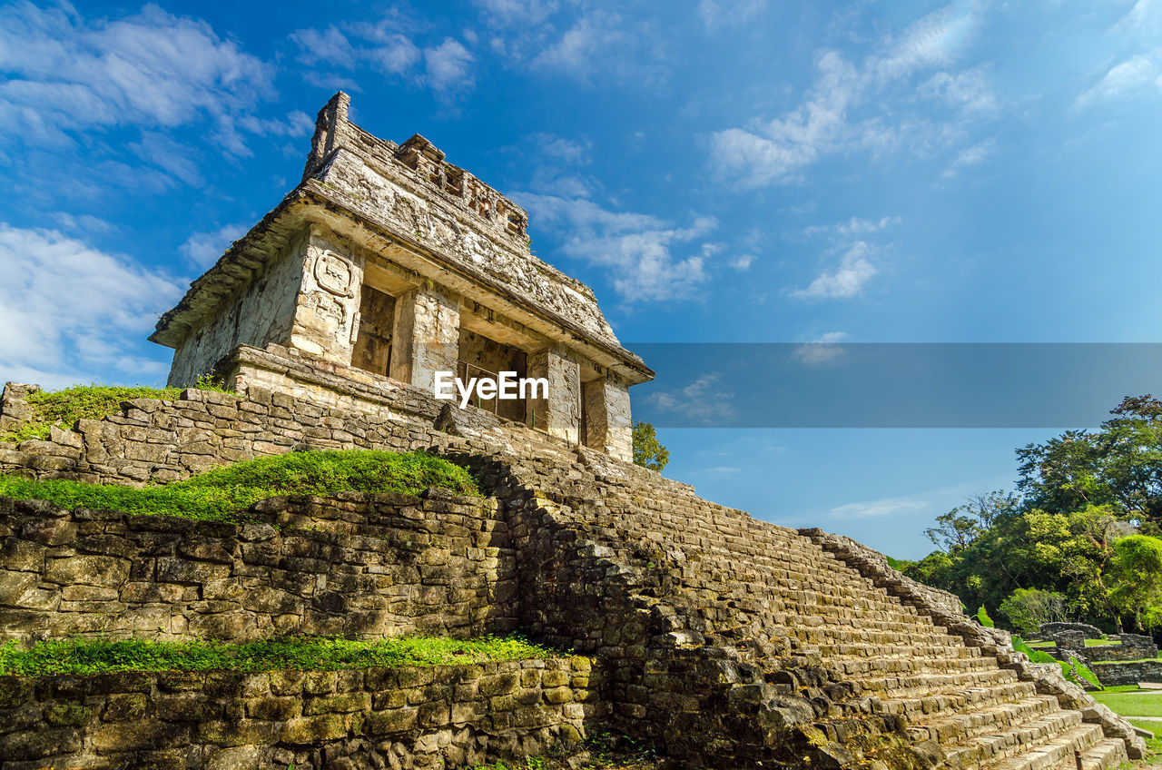 Low angle view of ancient mayan temple