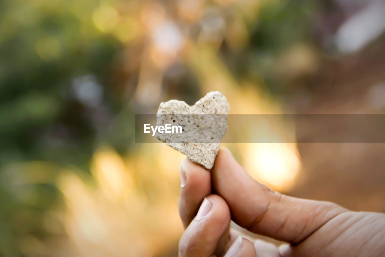 Close-up of hand holding heart shape