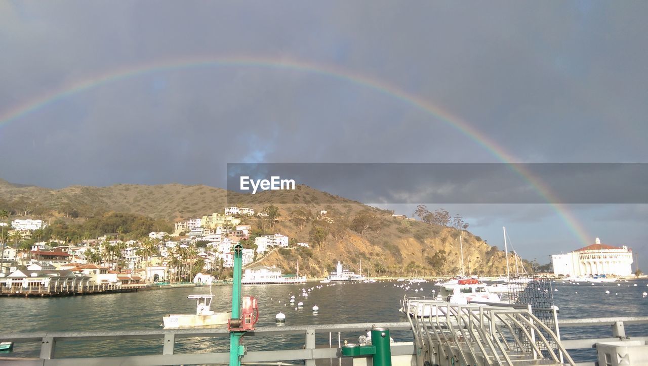 SCENIC VIEW OF RAINBOW OVER CITY AGAINST SKY