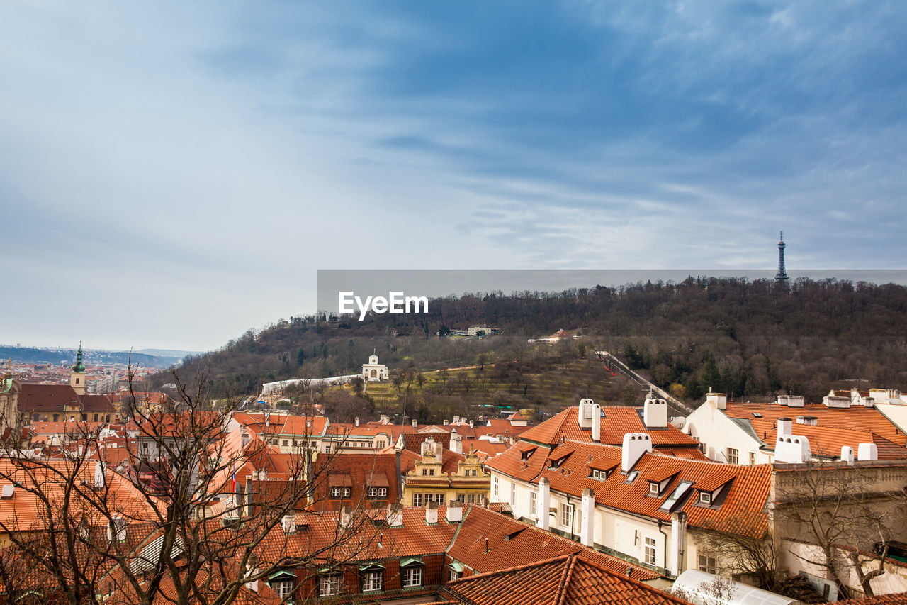 Petrin hill and the beautiful prague city old town seen form the prague castle viewpoint