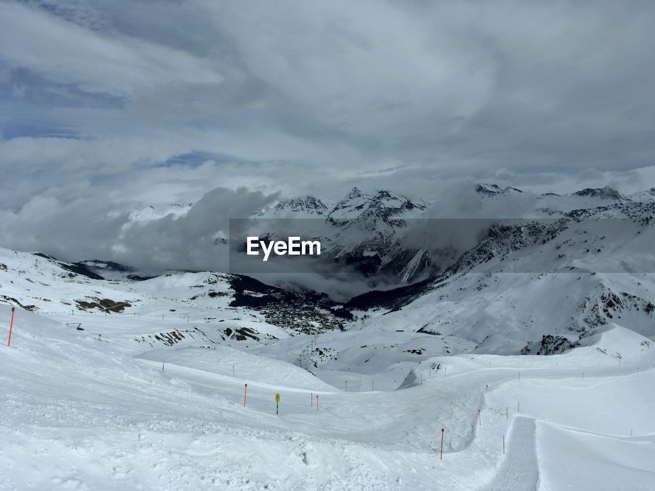 Scenic view of snowcapped mountains against sky