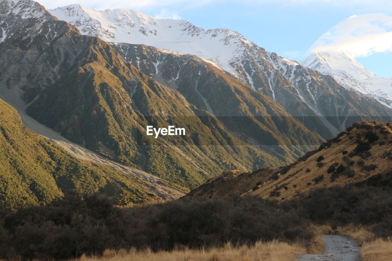 Scenic view of snowcapped mountains against sky