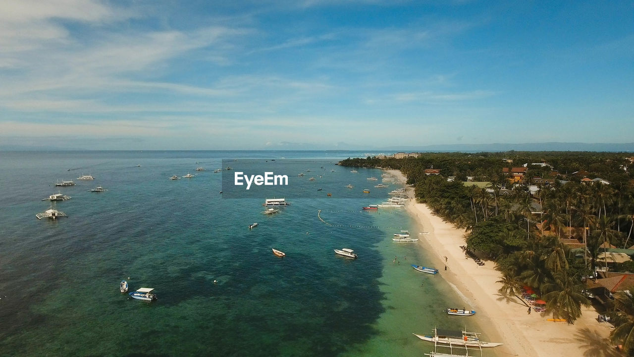 Aerial view of tropica alona beach on the island bohol, resort, hotels, philippines. 