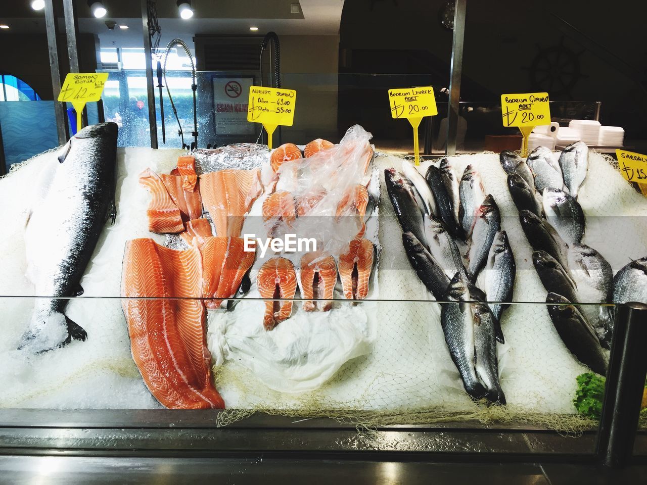 Close-up of fish on display at market