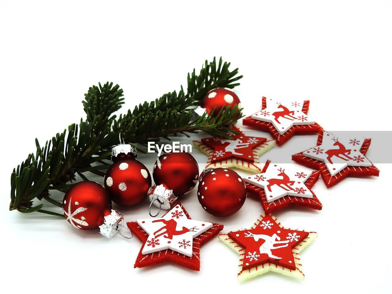 Close-up of christmas decoration against white background