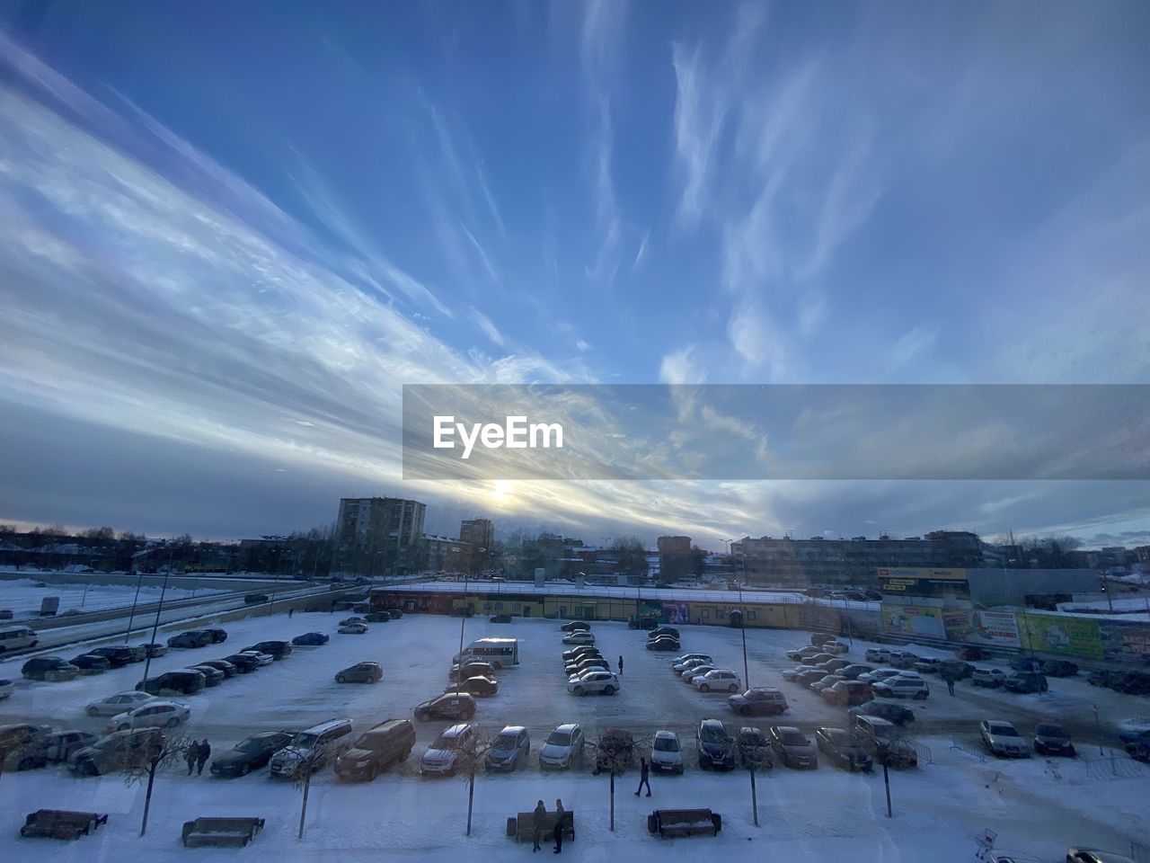 AERIAL VIEW OF CITY DURING WINTER