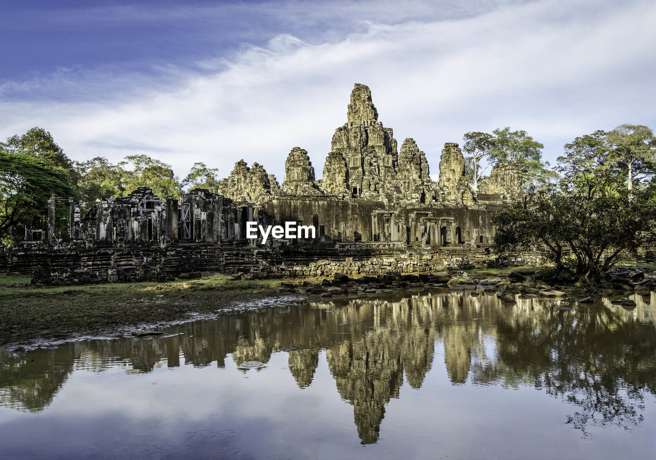 Reflection of ancient temple in water