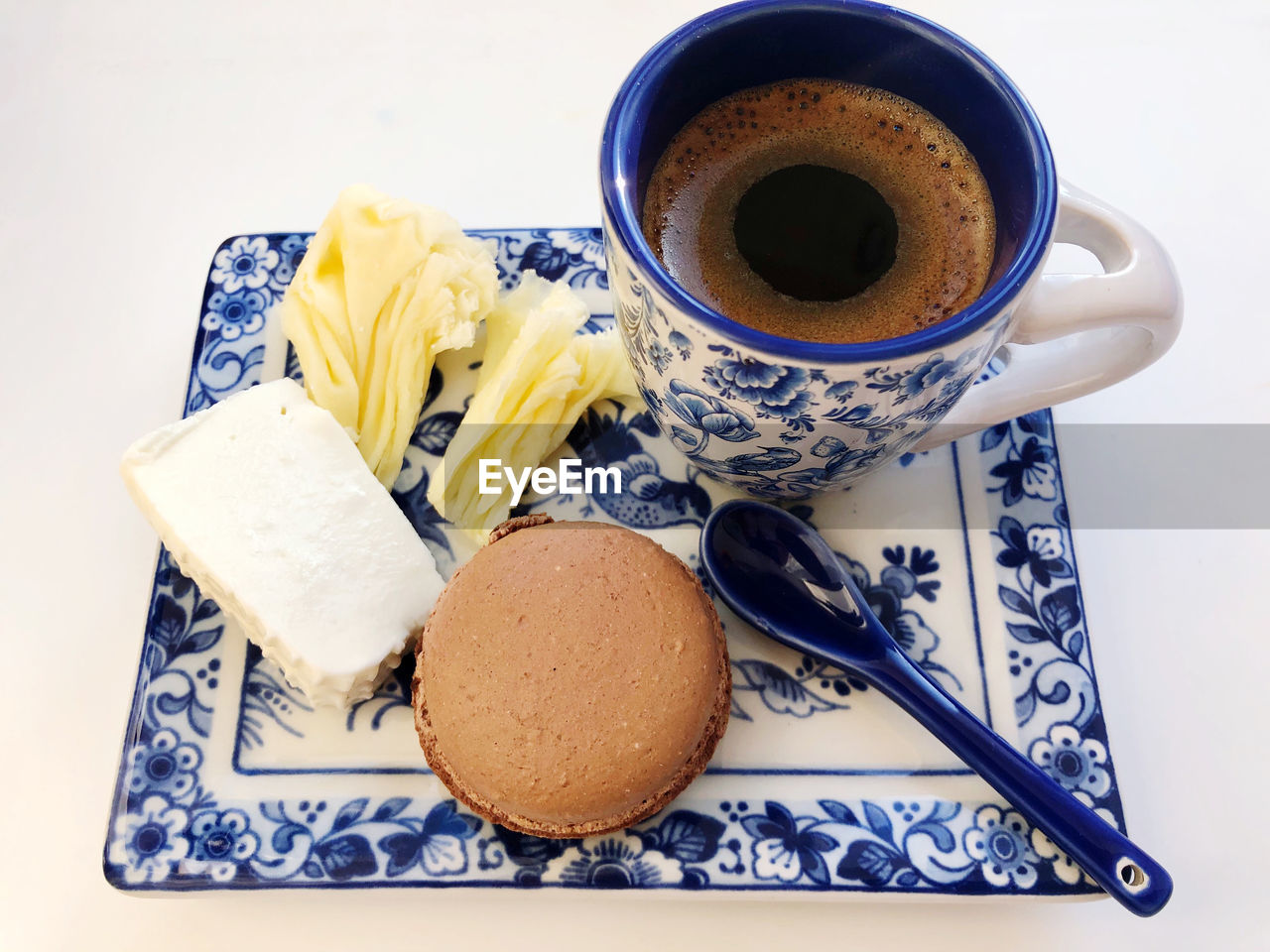 High angle view of coffee on table