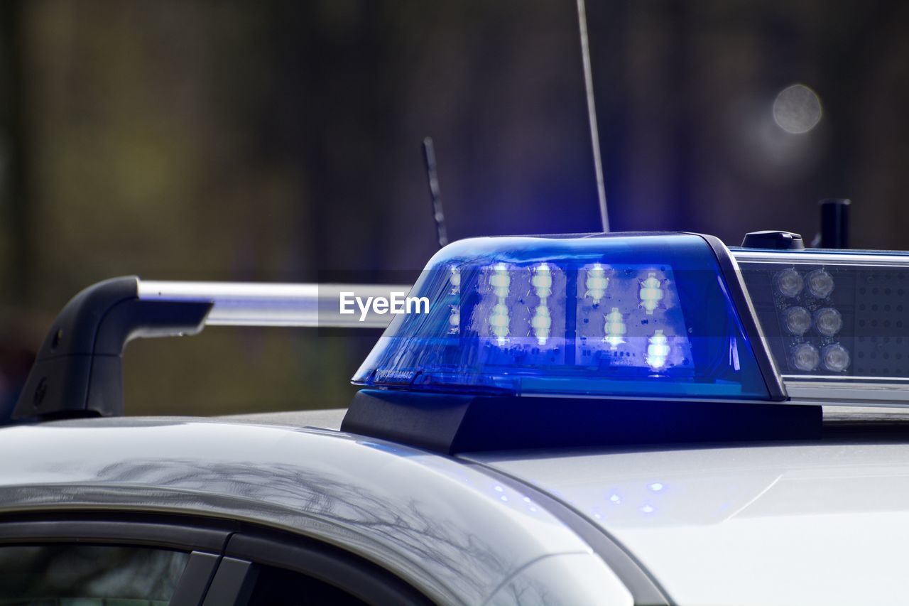 Close-up of siren light on police car