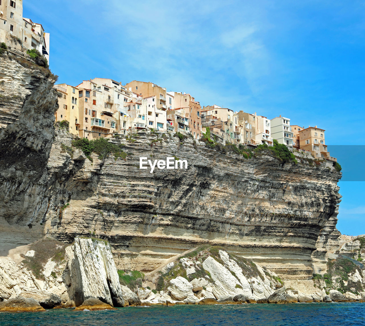 Bonifacio town and the houses on the cliffed coast in corsica