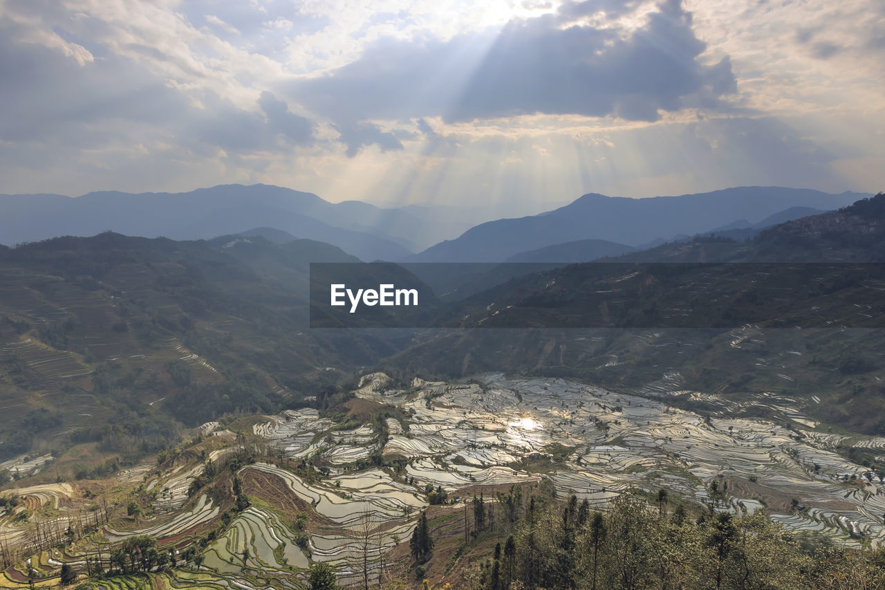 Aerial view of mountains against sky