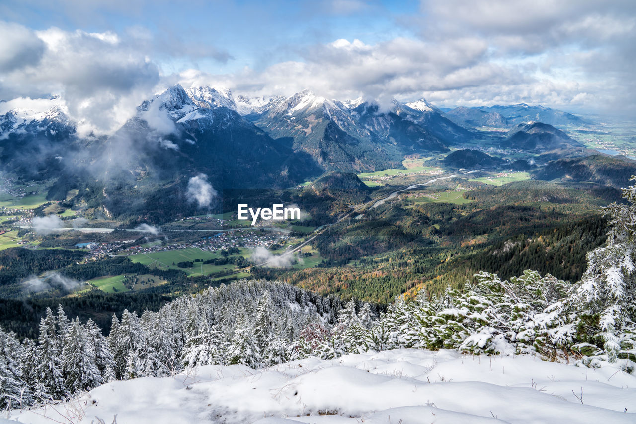 Scenic view of snowcapped mountains against sky