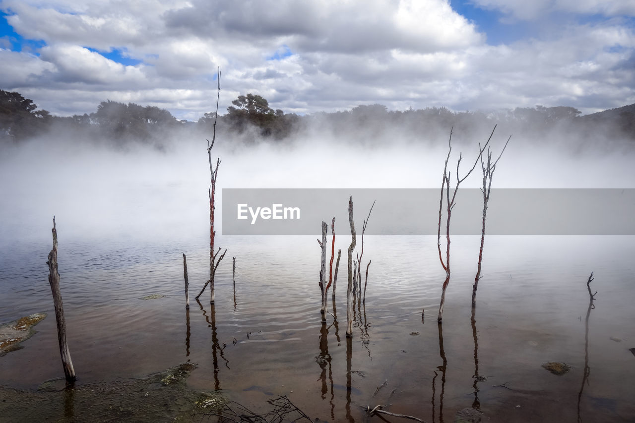 SCENIC VIEW OF LAKE AGAINST CLOUDY SKY