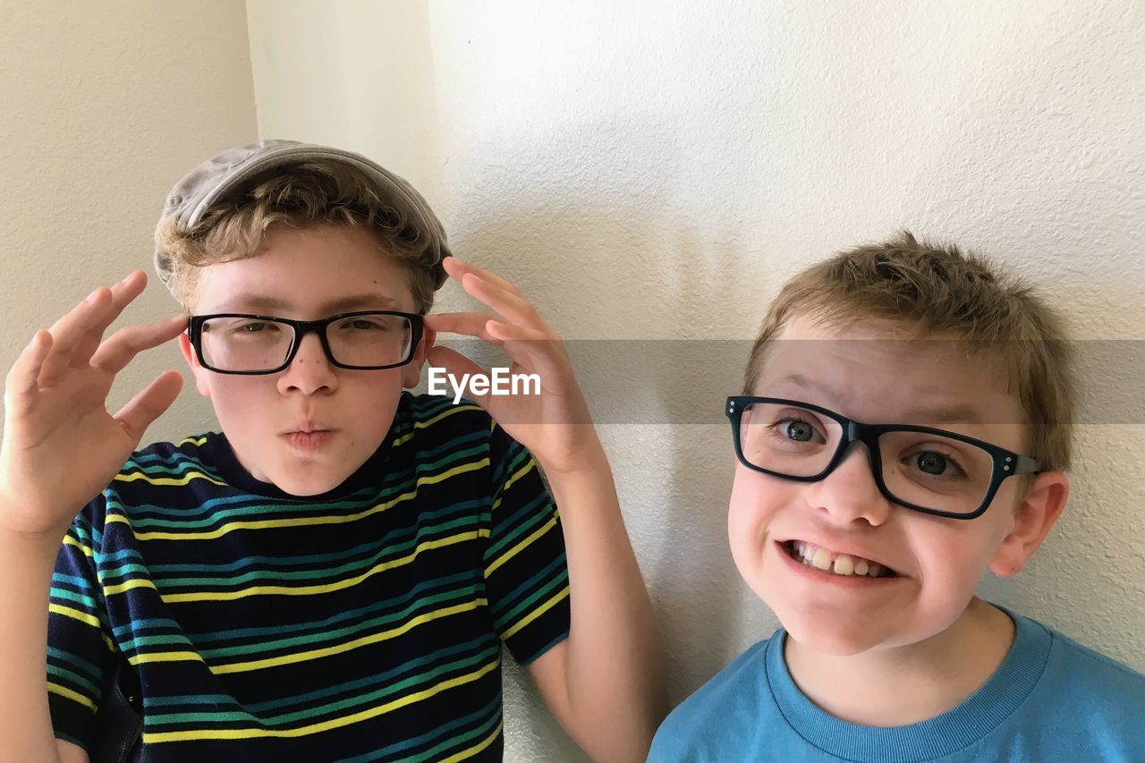 Portrait of two boys with eyeglasses 