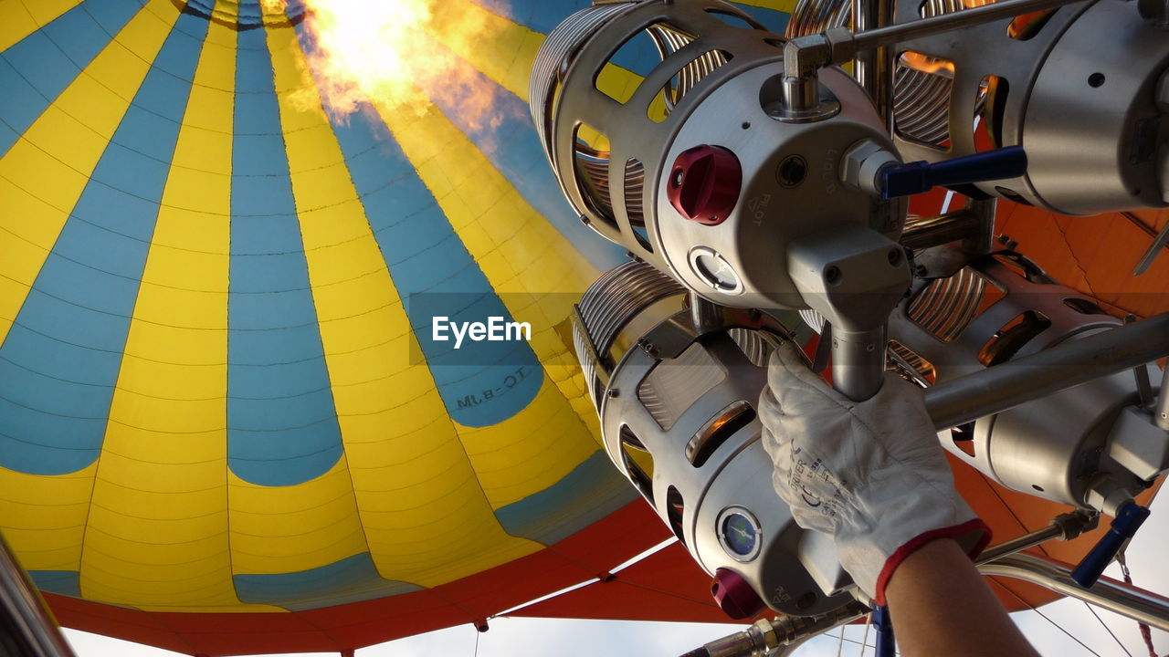 CLOSE-UP OF HOT AIR BALLOON AGAINST SKY
