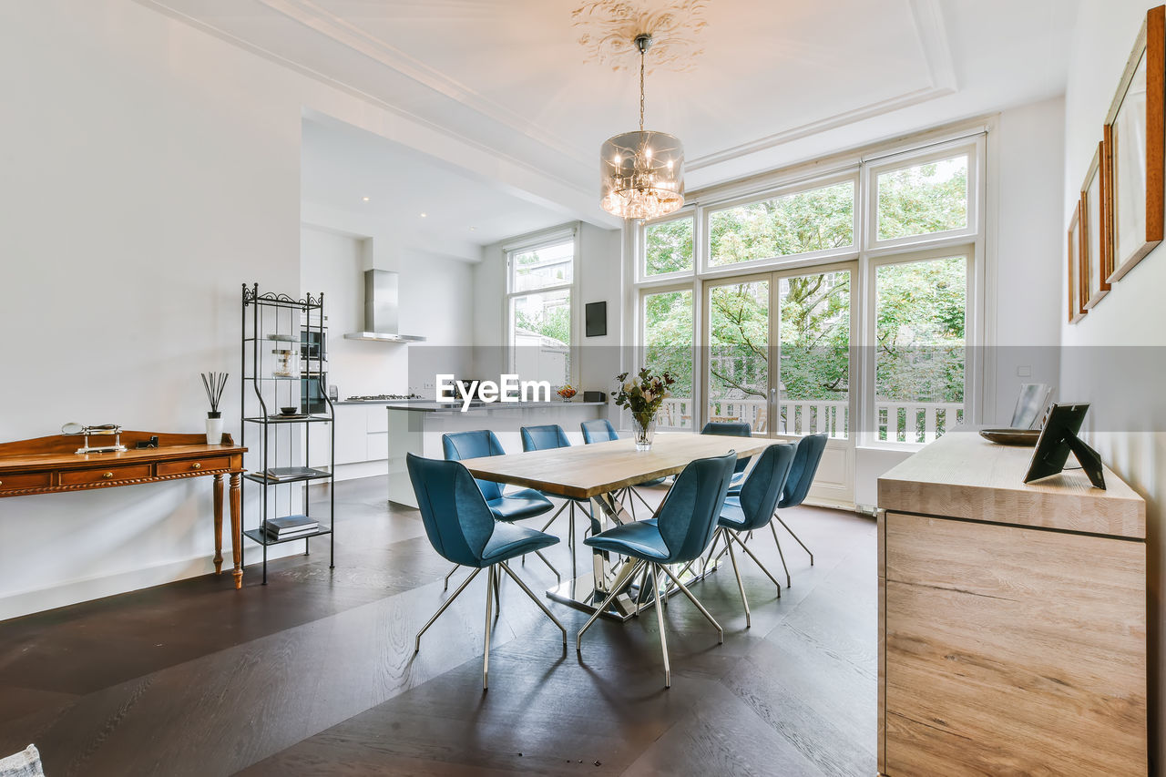 Empty chairs and table at home