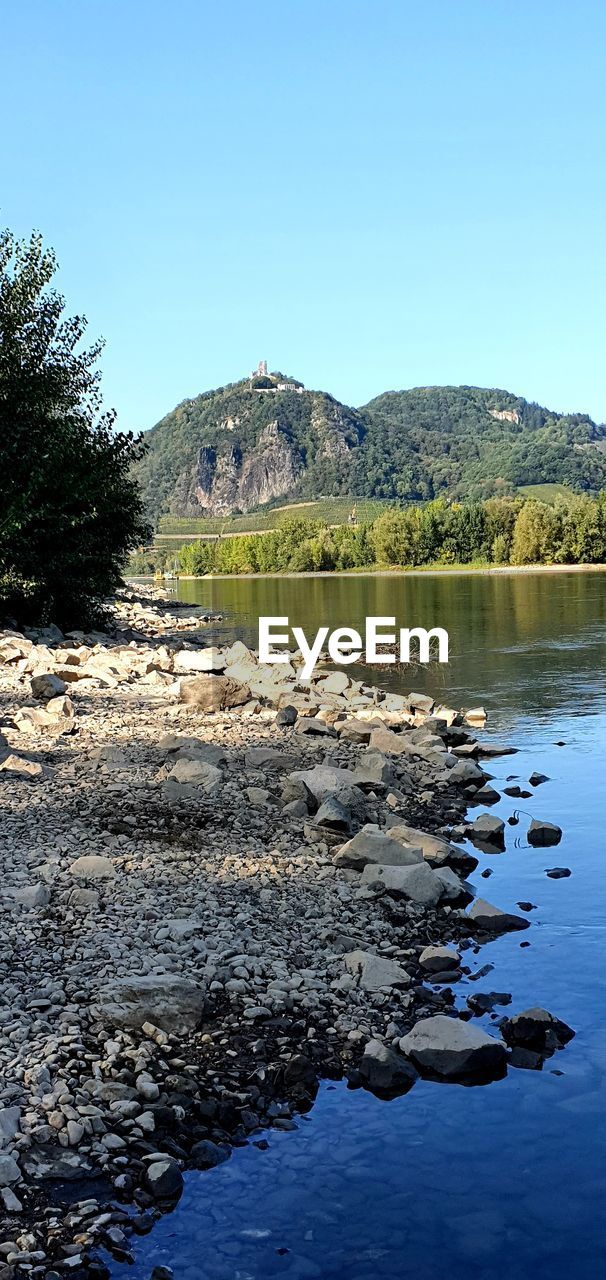 SCENIC VIEW OF LAKE AGAINST CLEAR SKY