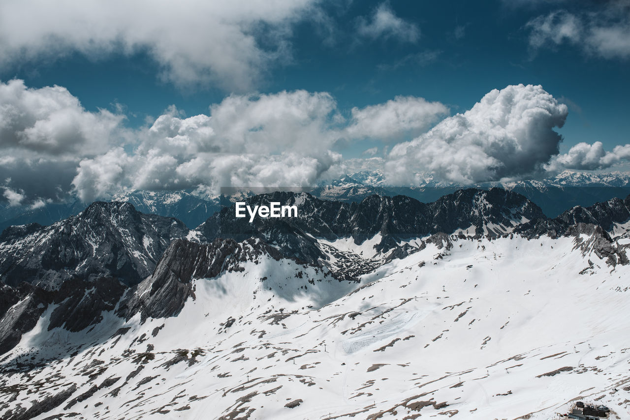 Scenic view of snowcapped mountains against sky