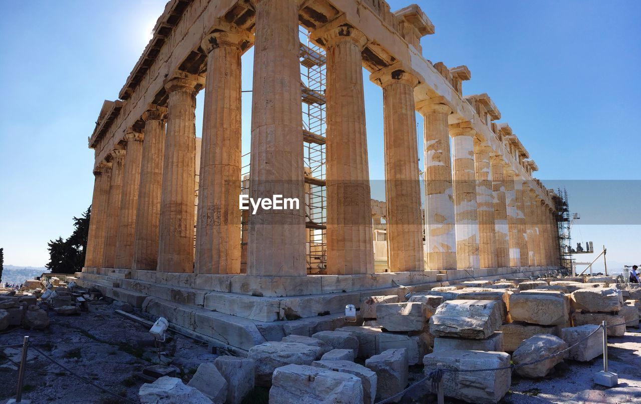 Parthenon against clear sky