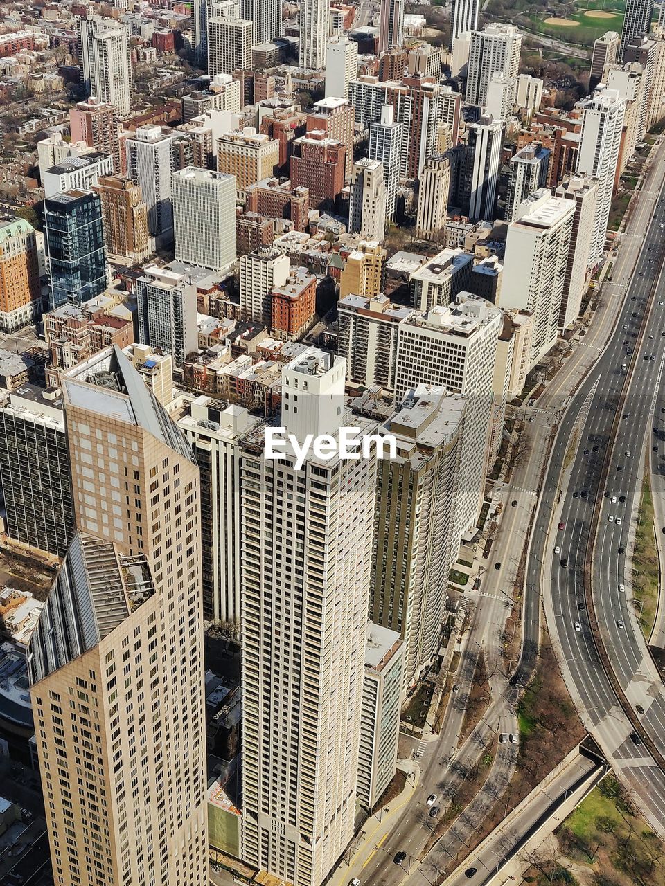 High angle view of city buildings