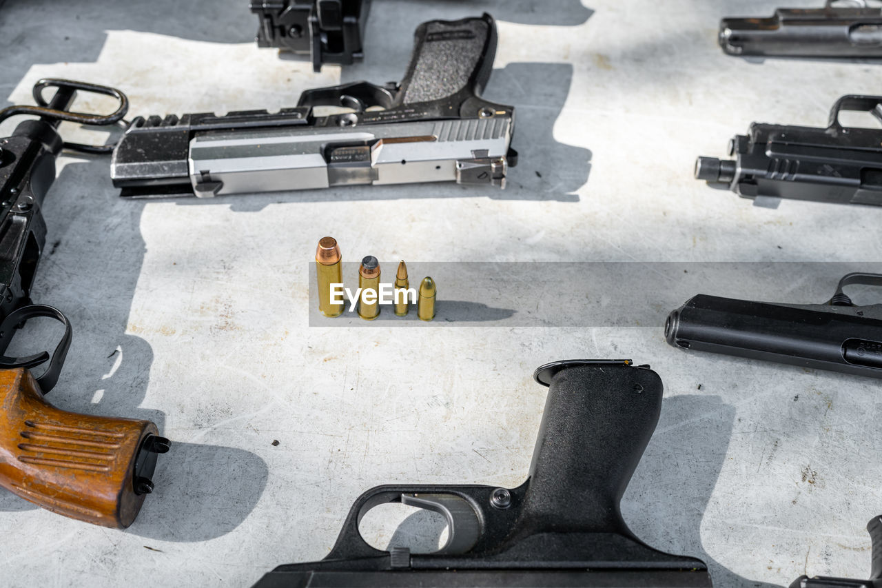 high angle view of exercise equipment on table