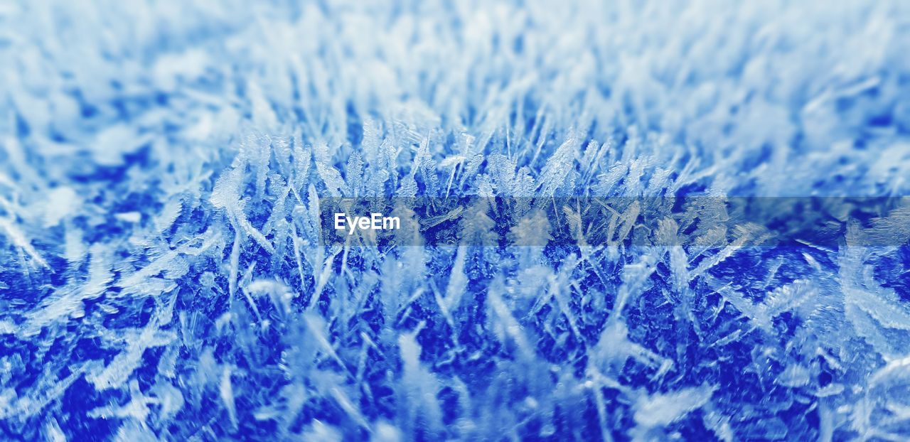 CLOSE-UP OF SNOW ON BLUE SNOWY