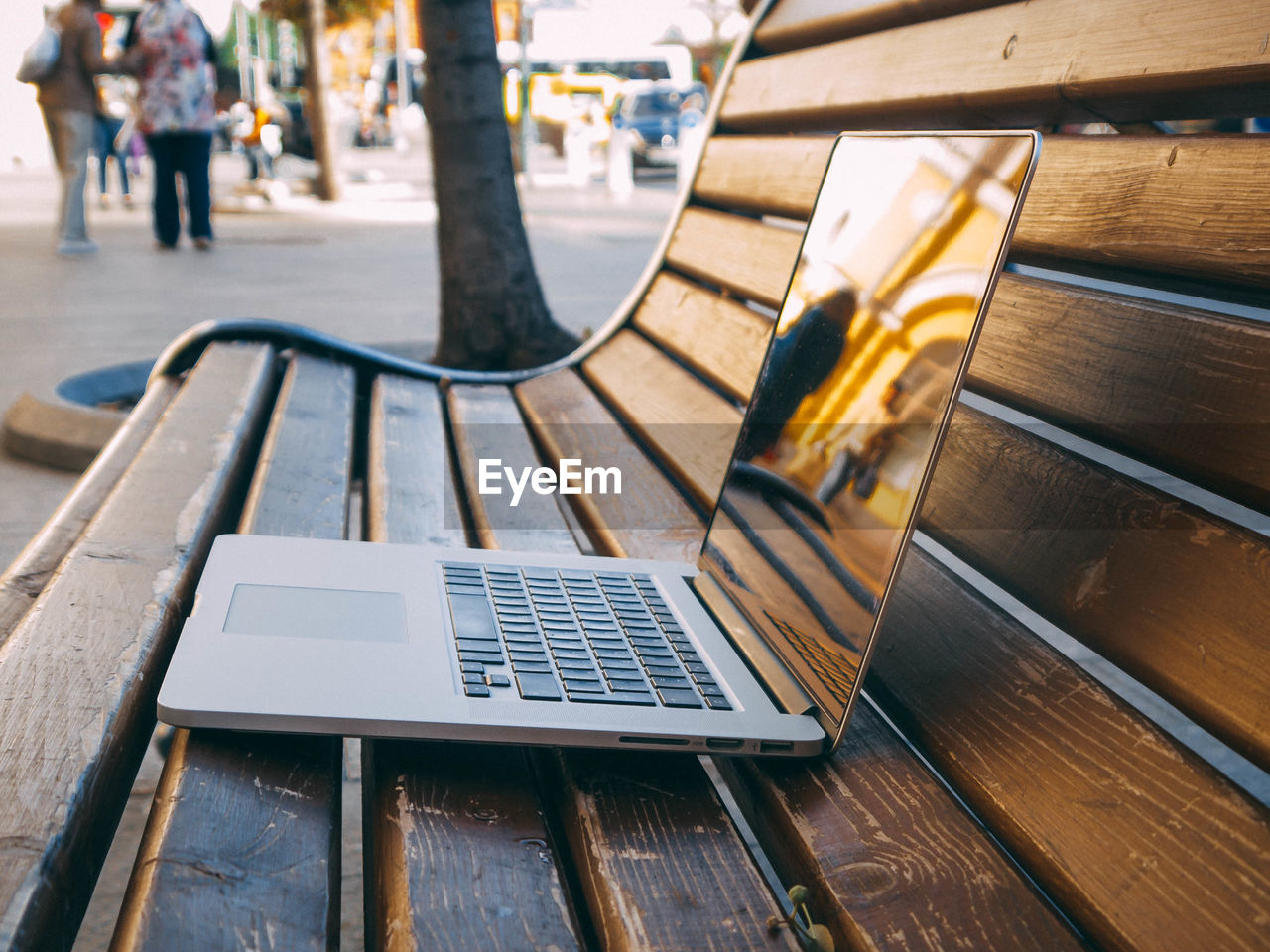 Laptop on bench