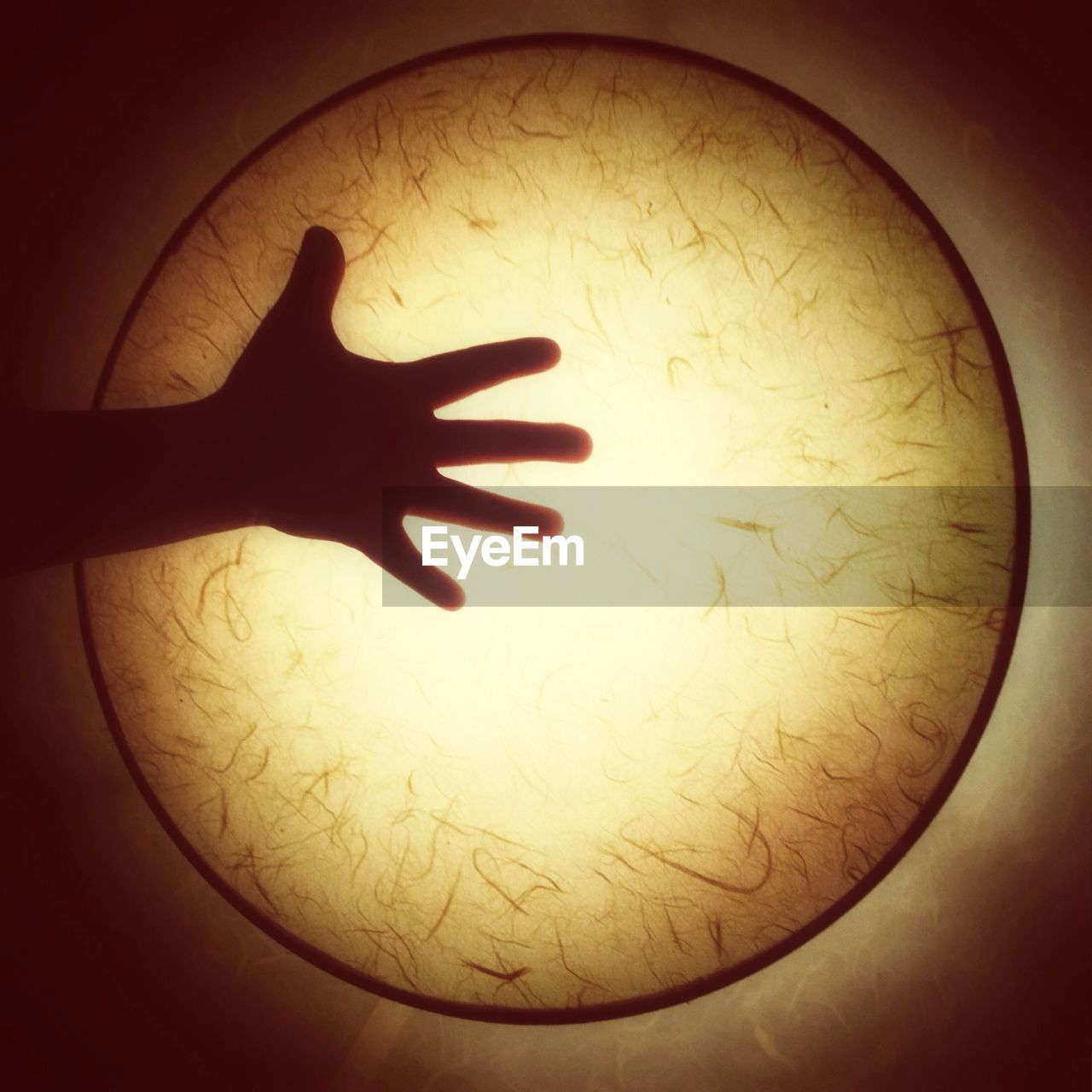 Close-up of human hand on circular light