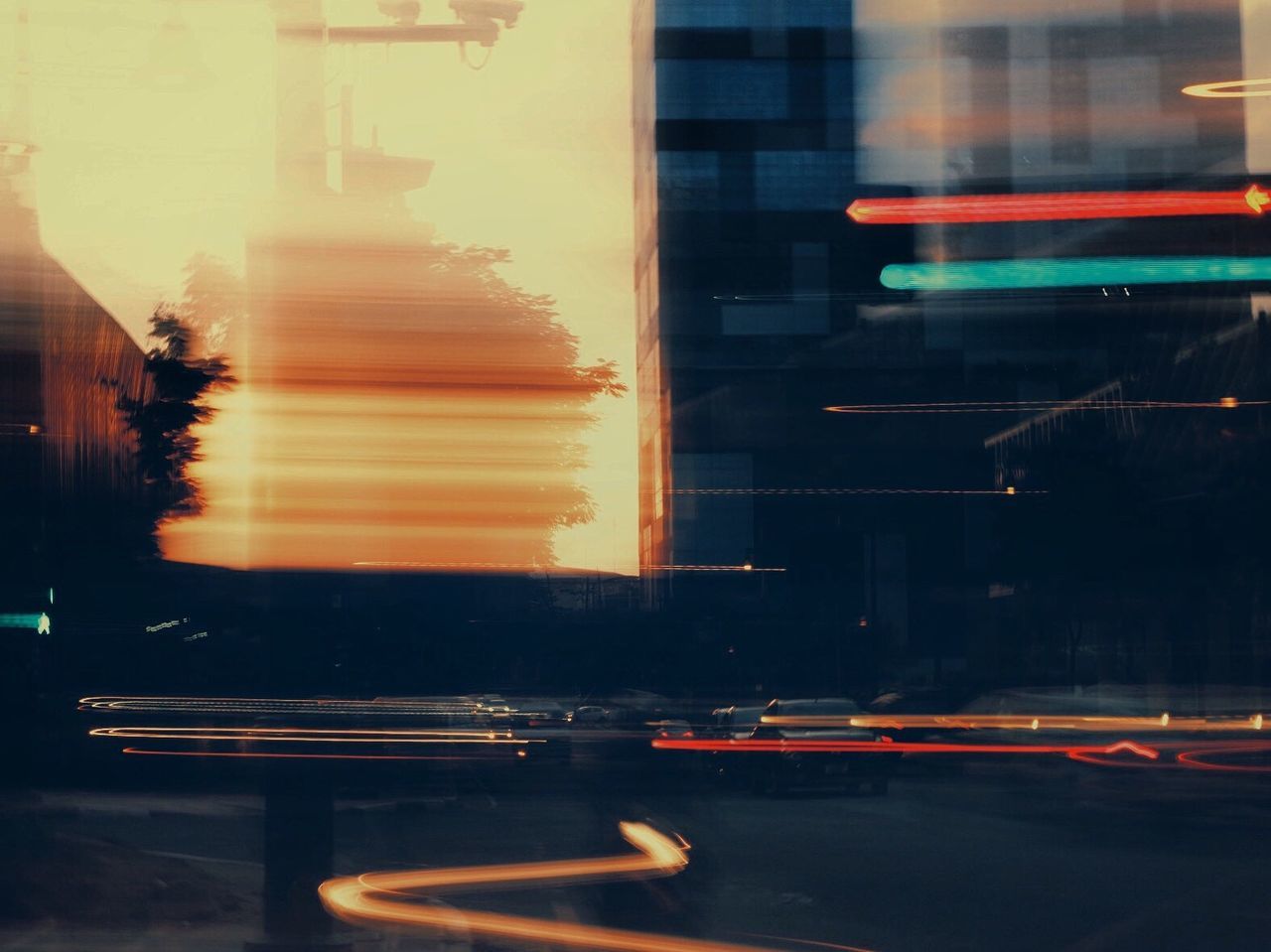 Light trails on city street at night