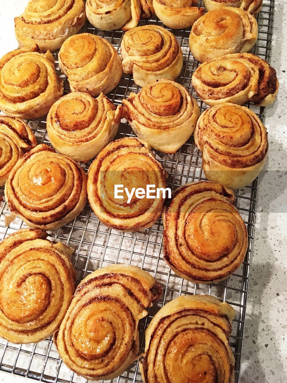 High angle view of cinnamon buns