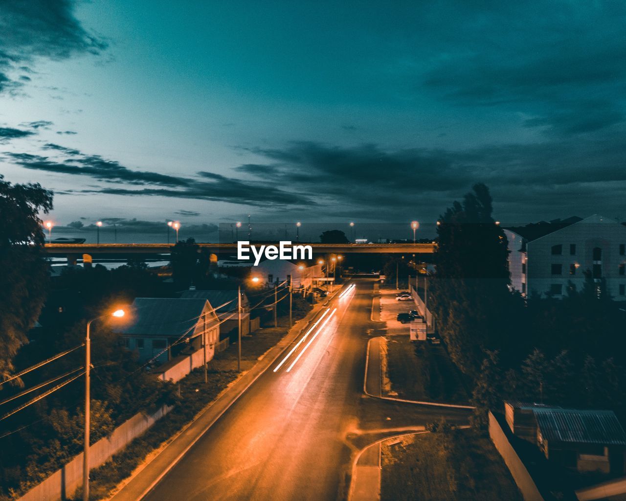 High angle view of cars on road at night